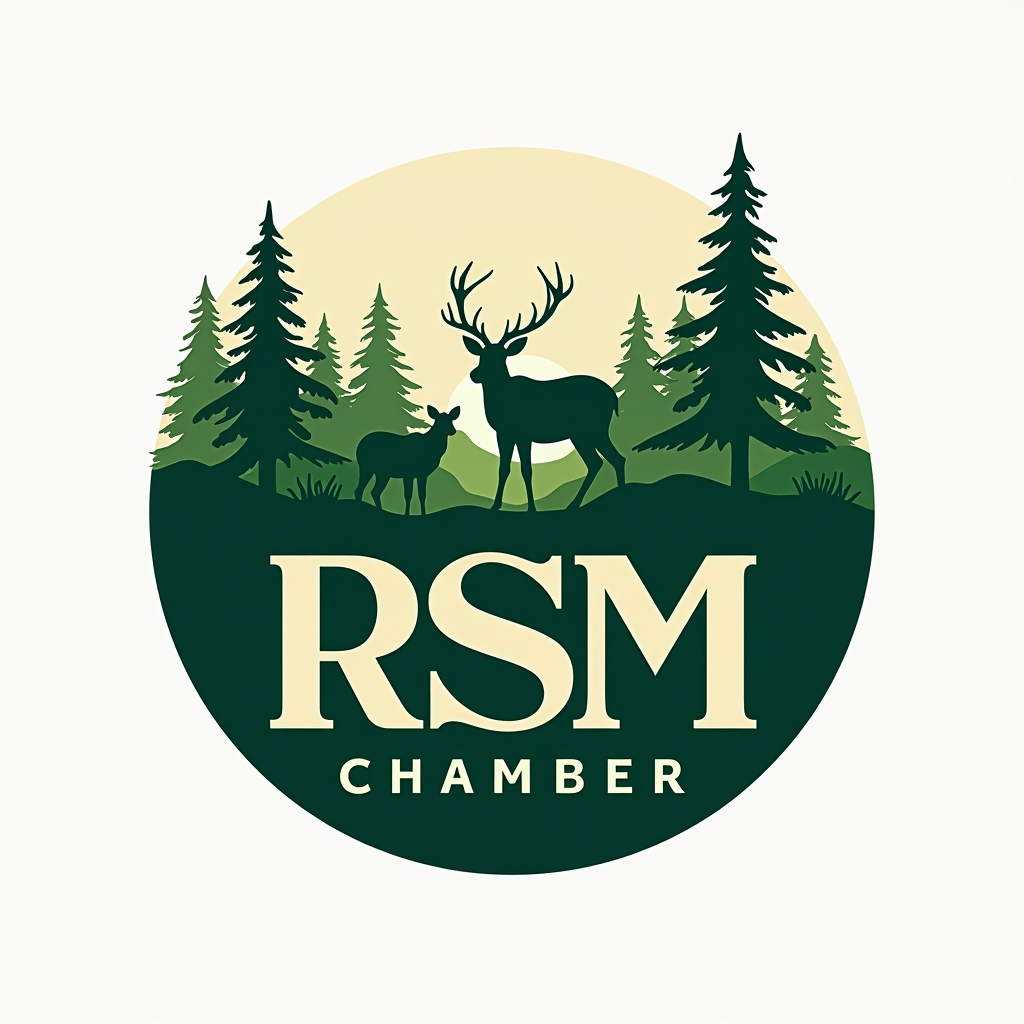 Rancho Santa Margarita Chamber Of Commerce logo featuring wildlife conservation imagery with forest green background and cream text